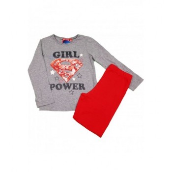 Piros-szürke Girl power pizsama (128)