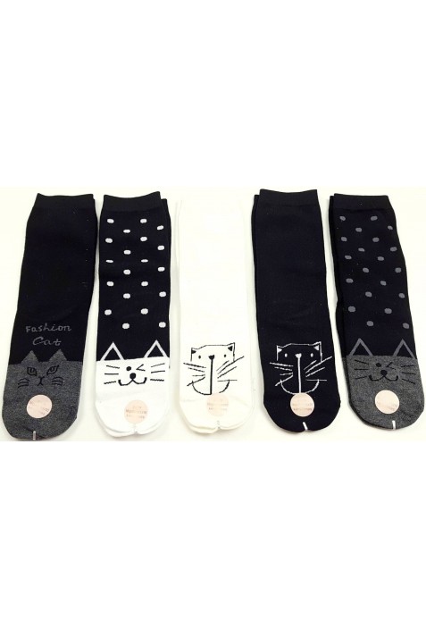 5 pár fekete-fehér cicás zokni (38-41)