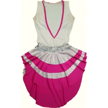 Flitteres pink-ekrü táncos ruha - jelmez (164-170)